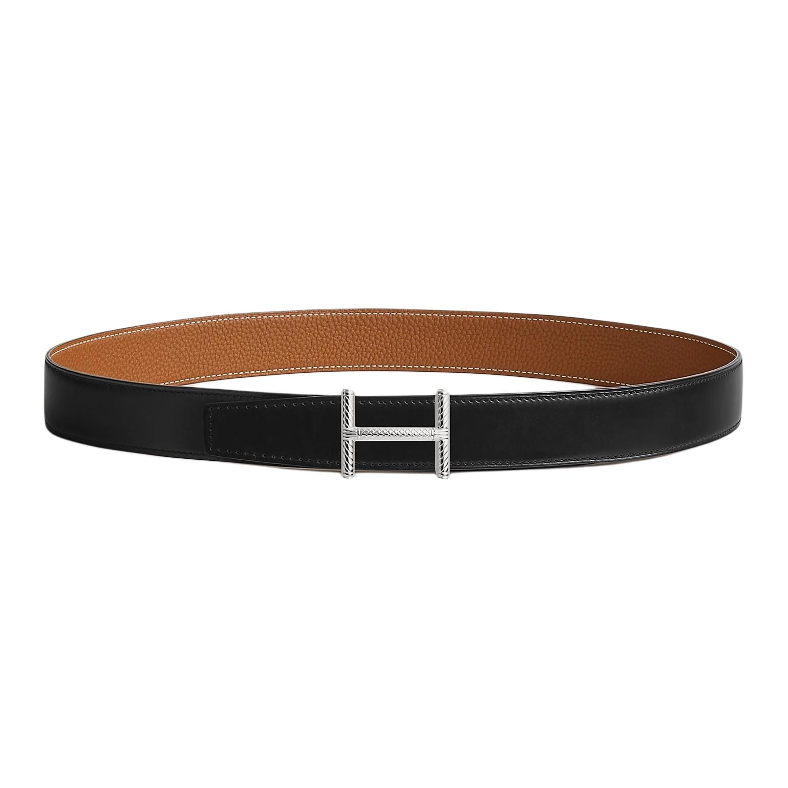 HERMES/爱马仕 Hermes Twisted Leather Belt Black 3.2CM