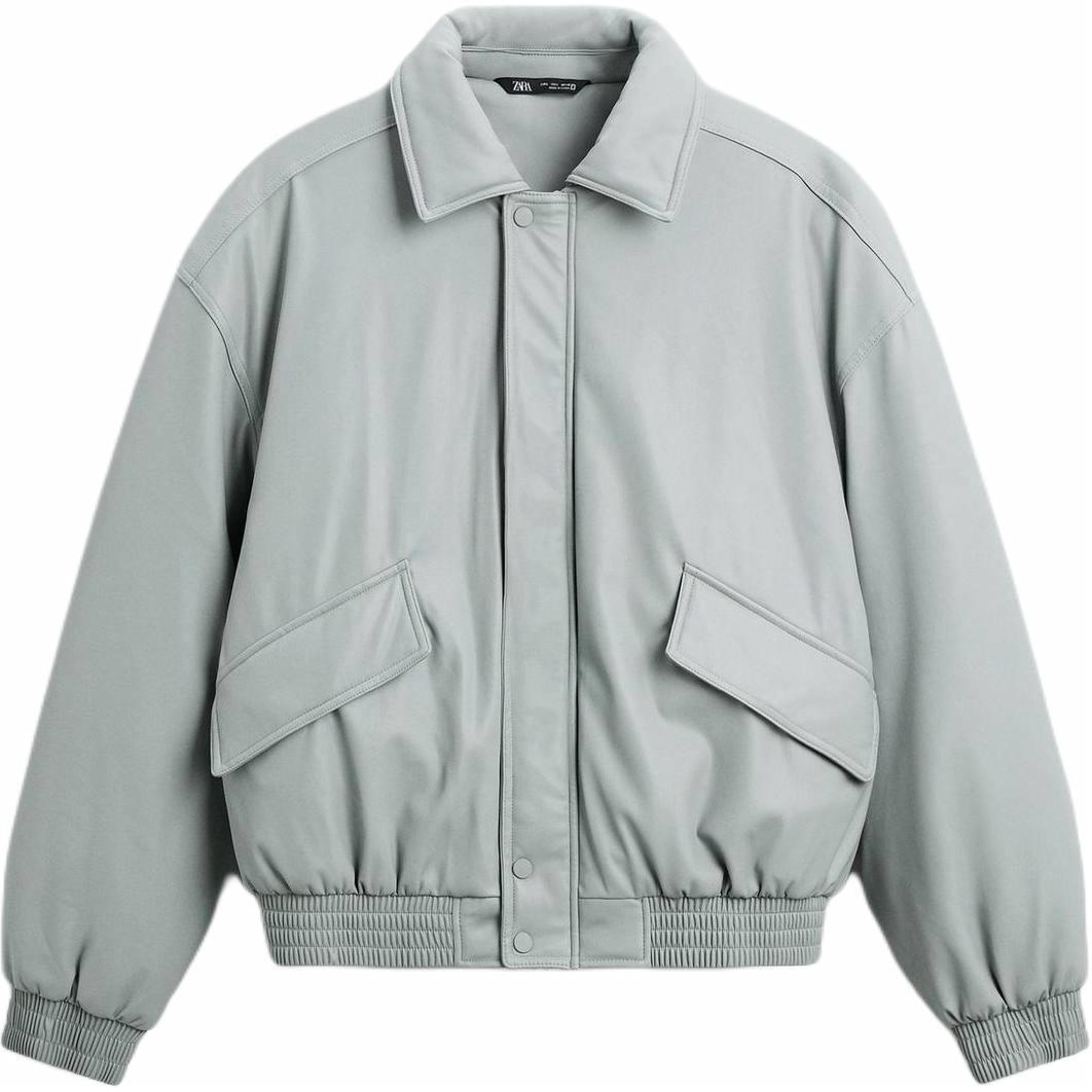 ZARA Loose Fit Zip-Up Cotton Jacket Light Blue