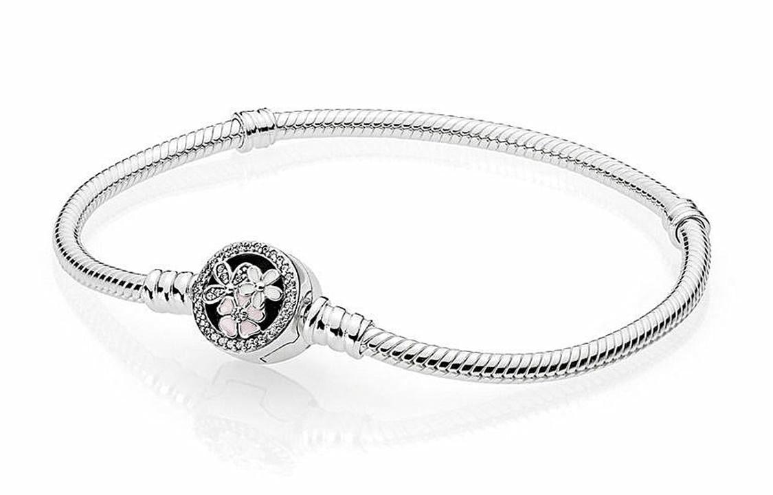 Pandora/潘多拉 Pandora Shimmering Flower Snake Chain Bracelet Silver