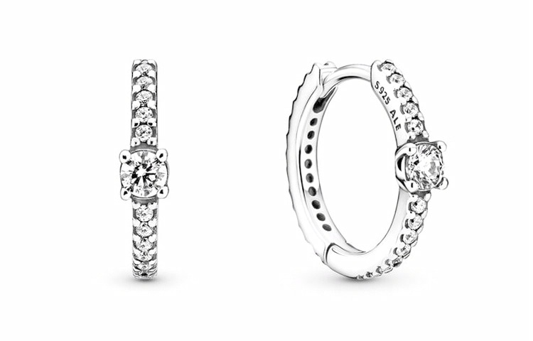 Pandora/潘多拉 Pandora Sparkling Hoop Earrings Silver