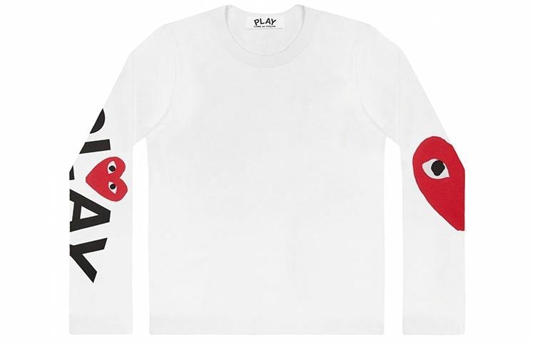 CDG Play Big Heart Logo Long Sleeve Tee White