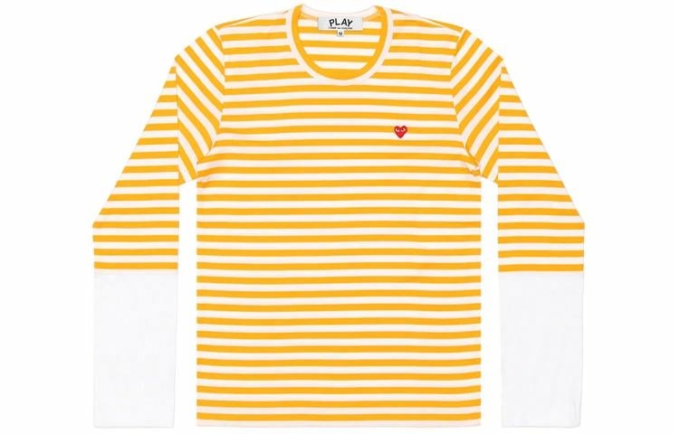 CDG Play Striped Crewneck Long Sleeve Yellow
