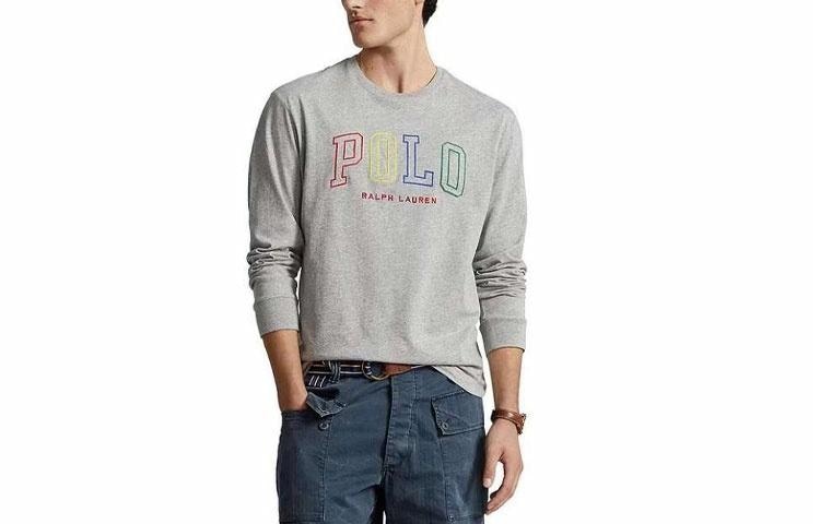 Polo Ralph Lauren Letter Logo Crewneck Long Sleeve Tee Gray