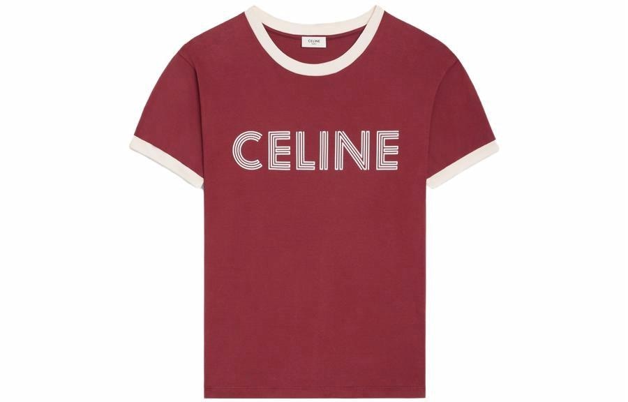 CELINE Letter Print T-Shirt Burgundy
