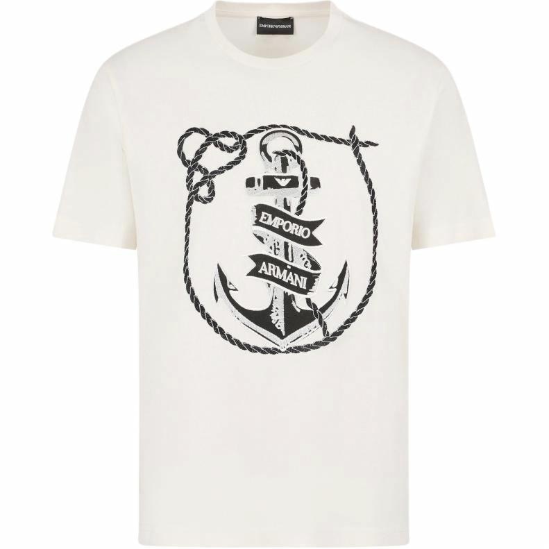 EMPORIO ARMANI/阿玛尼 Emporio Armani SS24 Nautical Embroidered Crew Neck T-Shirt Off-White