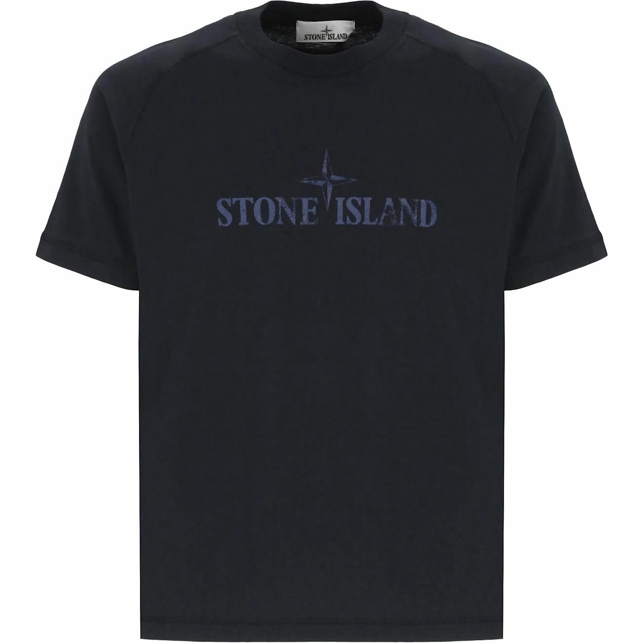 Stone Island SS25 Letter Print Crew Neck T-Shirt Navy