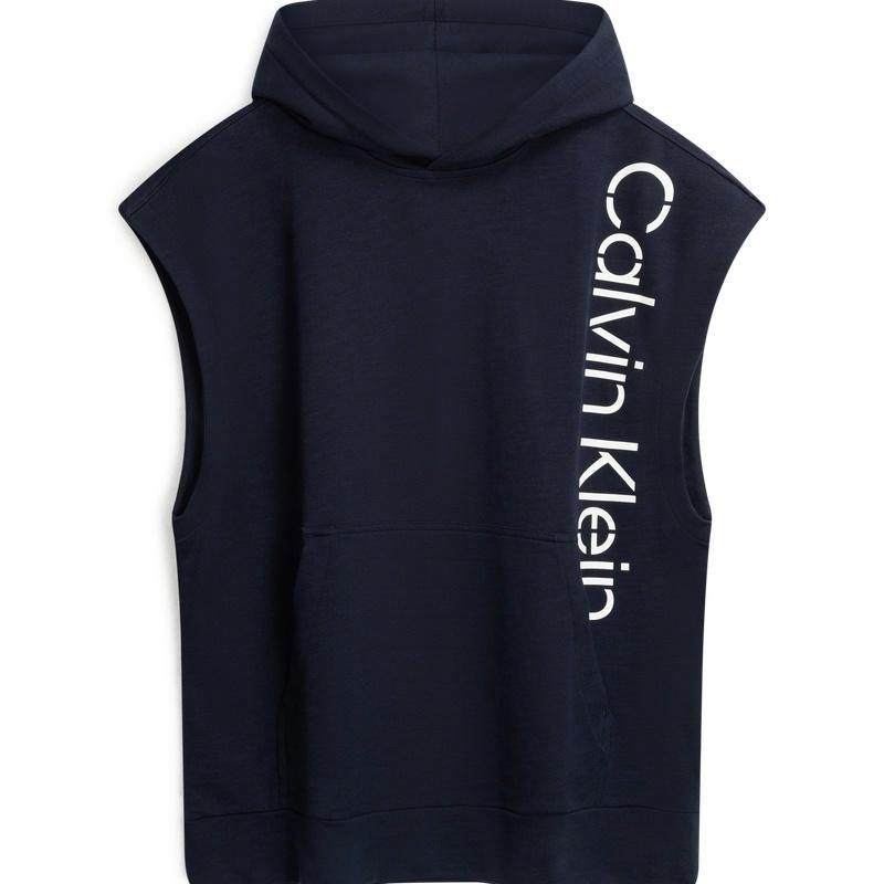 Calvin Klein CK SS23 Letter Print Sleeveless Hoodie Navy