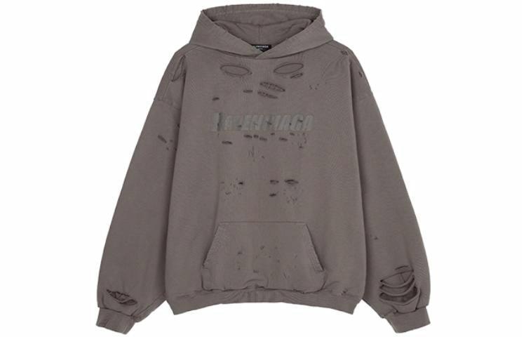 Balenciaga FW22 Logo Print Distressed Sweatshirt Beige
