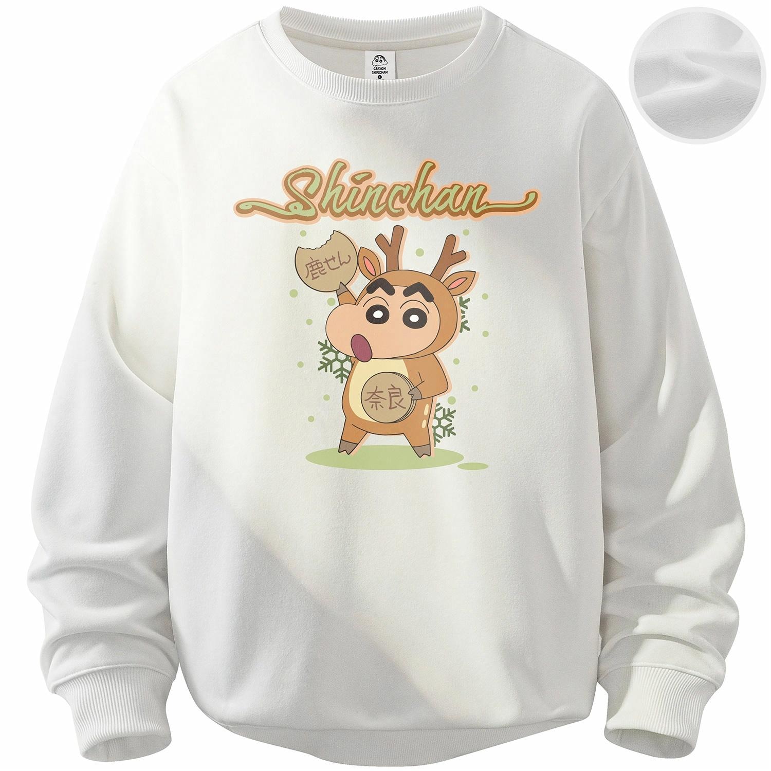 Crayon Shinchan/蜡笔小新 蜡笔小新 圣诞款趣味卡通麋鹿雪花字母印花休闲宽松套头圆领卫衣 男女同款