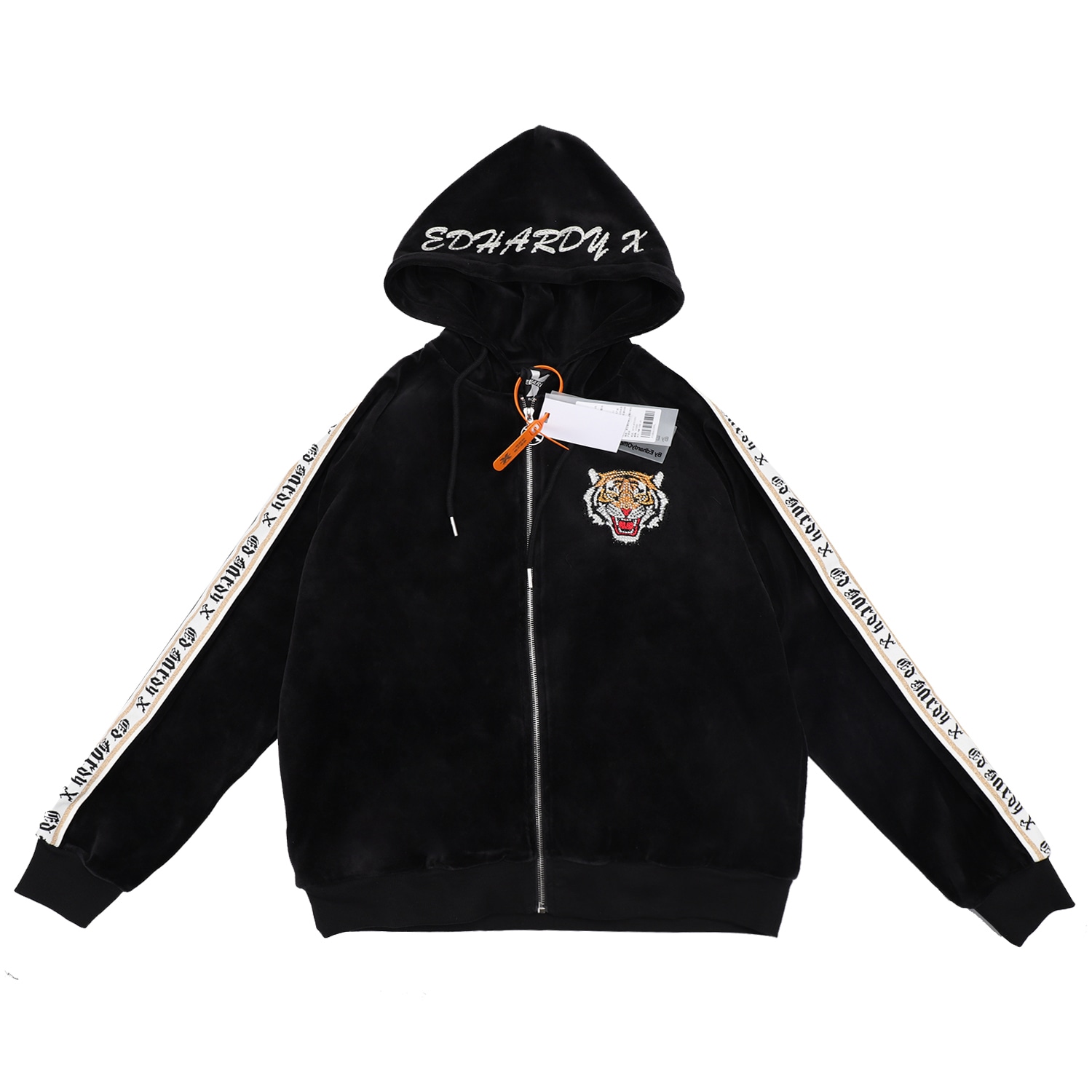 ED HARDY X Ed Hardy Velvet Zip Hoodie Black
