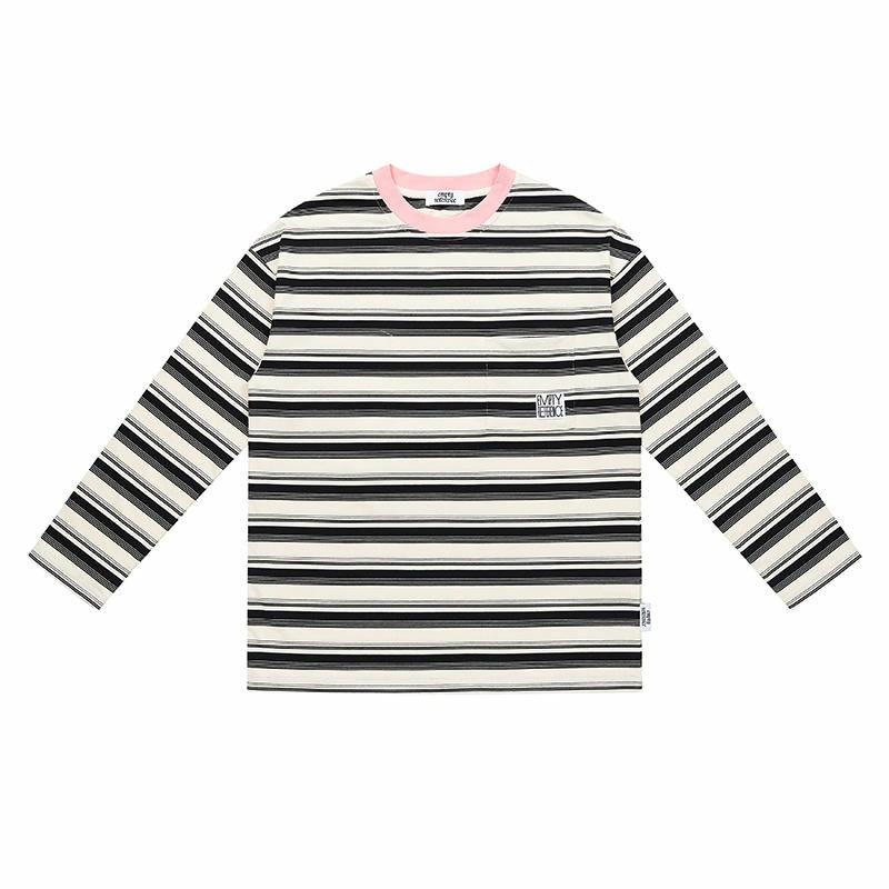 EMPTY REFERENCE Striped Long Sleeve Tee Black White