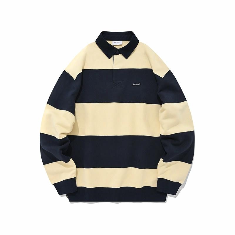COVERNAT Striped Pullover Navy Blue