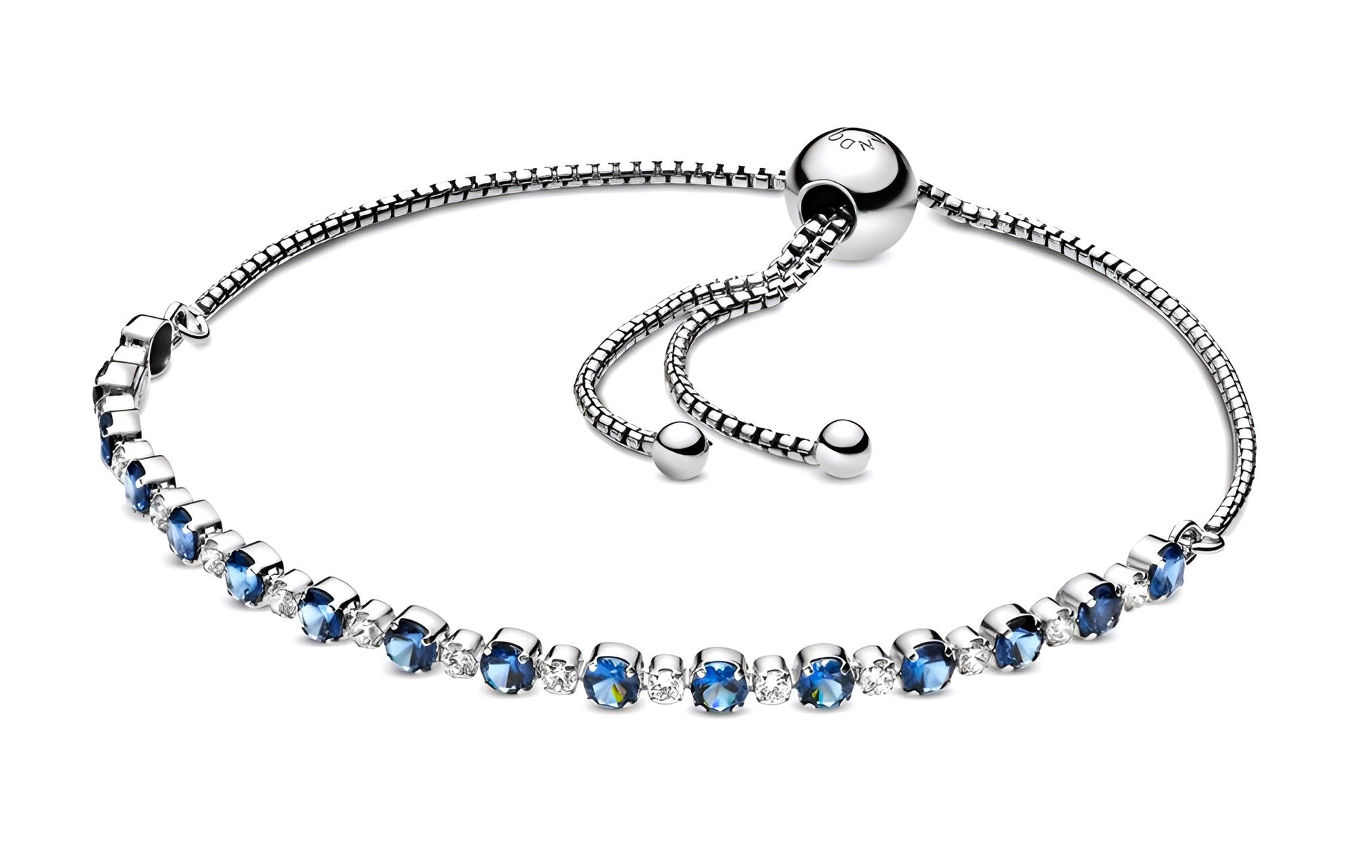 Pandora/潘多拉 Pandora Shiny Blue Transparent Bracelet Cord Silver