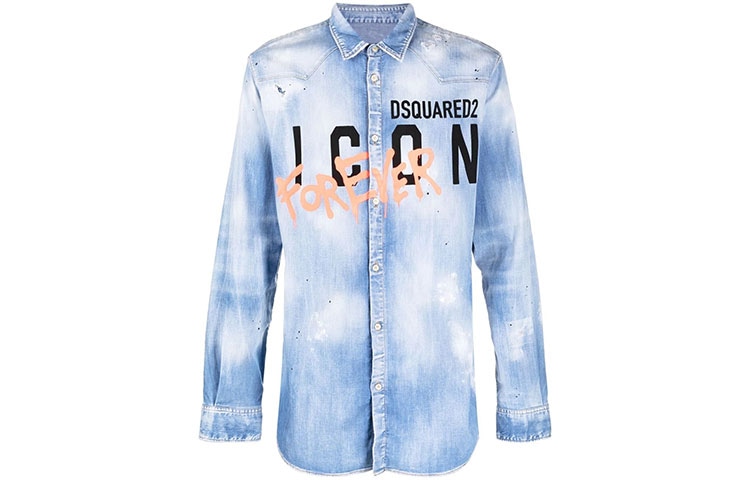DSQUARED 2 DSQUARED2 SS22 Graffiti Logo Denim Tie-Dye Shirt