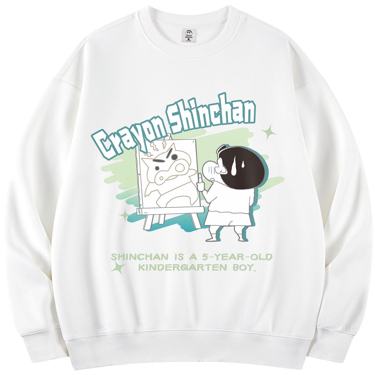 Crayon Shinchan/蜡笔小新 蜡笔小新 卡通画画小新涂鸦字母印花休闲宽松套头圆领卫衣 男女同款