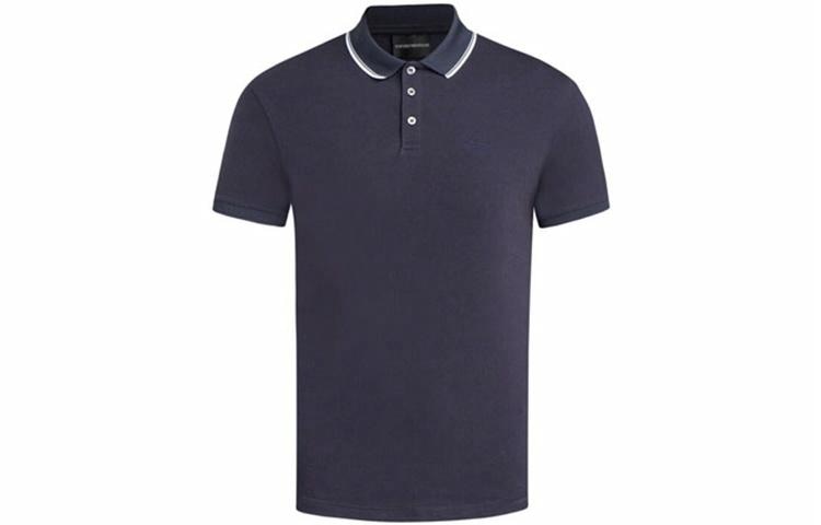 EMPORIO ARMANI/阿玛尼 Emporio Armani Striped Collar Polo Shirt Navy