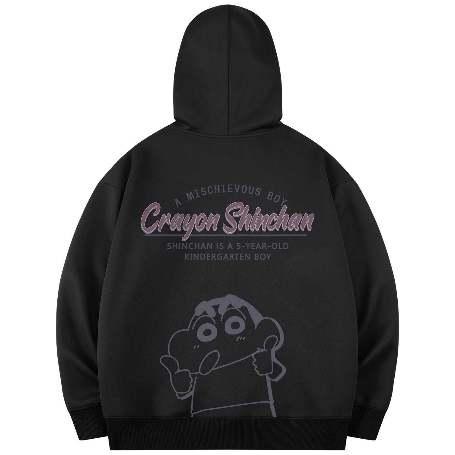 Crayon Shinchan/蜡笔小新 蜡笔小新 卡通趣味点赞小新字母印花休闲宽松套头连帽卫衣 男女同款