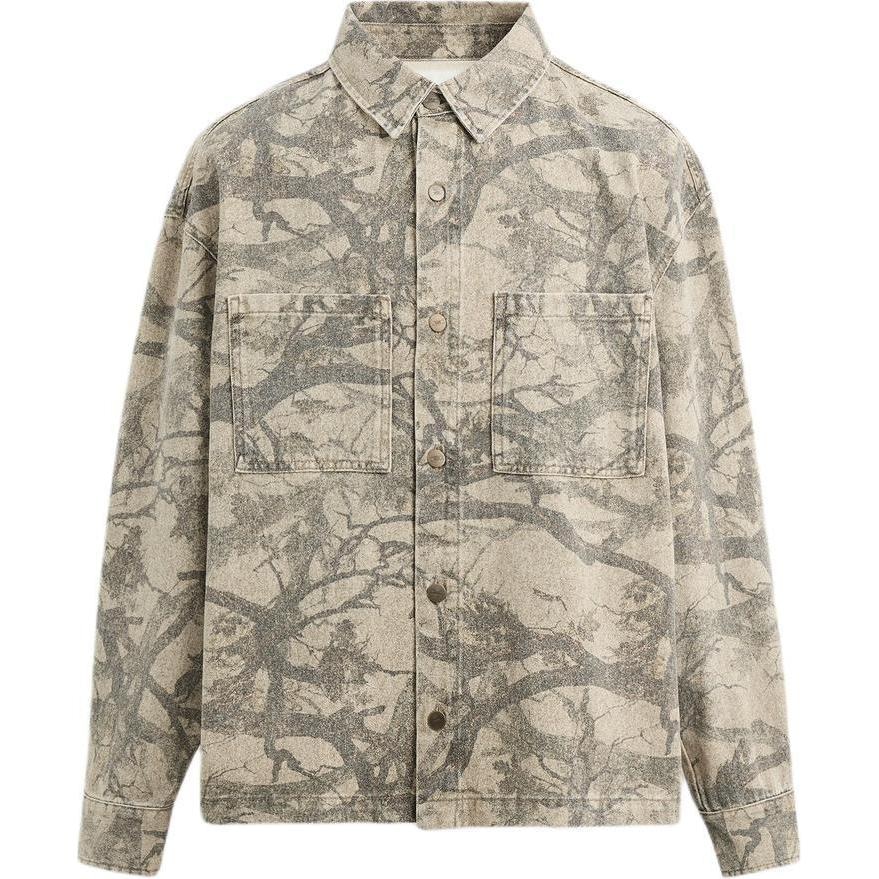 ZARA Printed Relaxed Fit Washed Shirt Brown