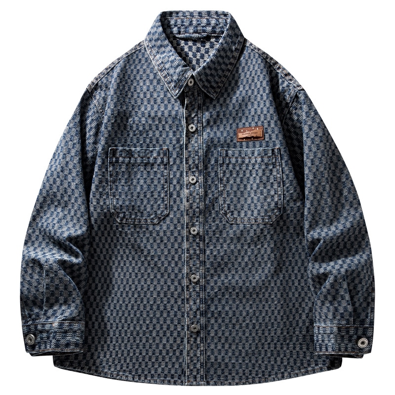HZWH Vintage Checkered Denim Shirt
