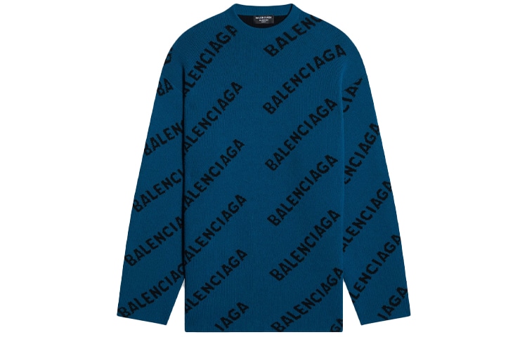 Balenciaga FW21 Logo Wool Sweater Blue