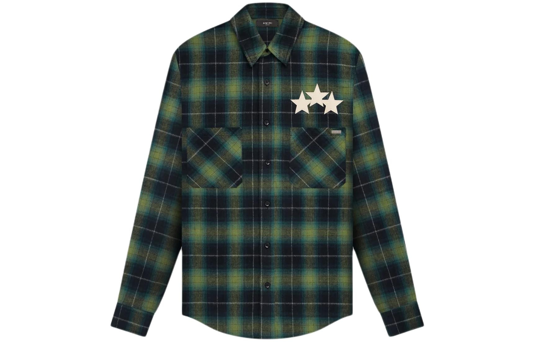 AMIRI Star Leather Flannel Shirt Green
