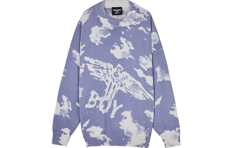 Boy London FW21 Cloud Print Knit Sweater Blue