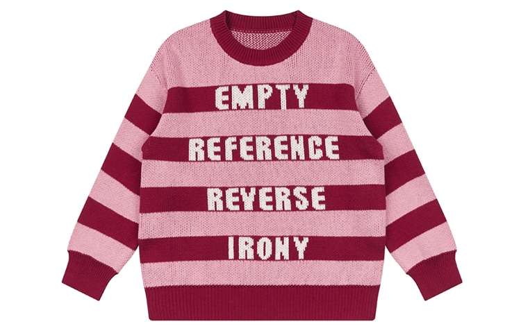 EMPTY REFERENCE 条纹拼接字母提花长袖宽松毛衣 男女同款 粉红色