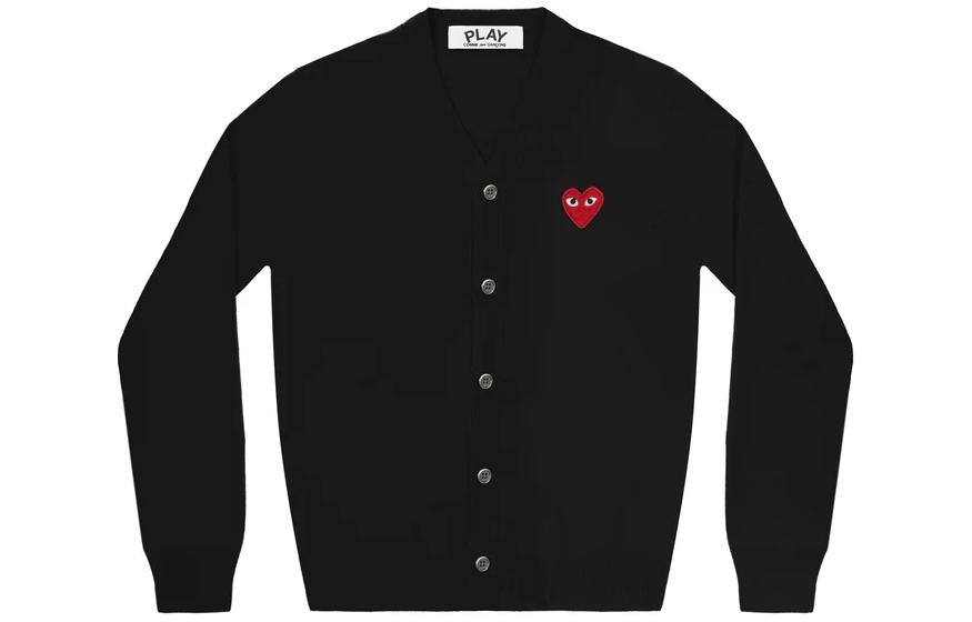 CDG Play SS24 Heart Embroidered Cardigan Black