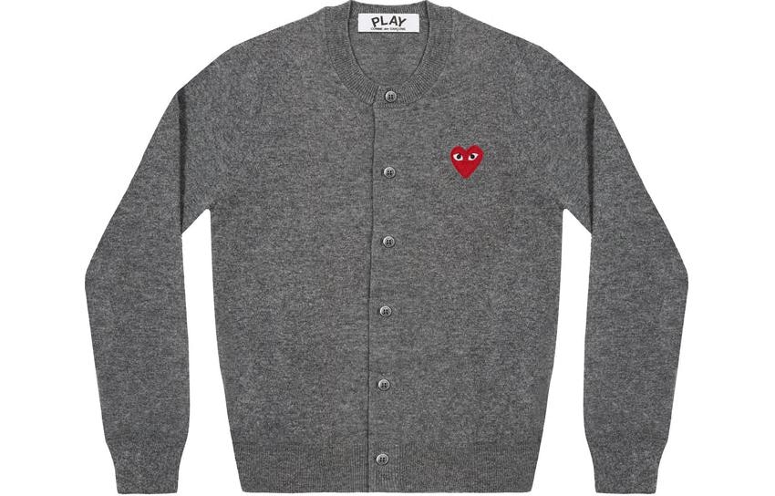 CDG Play Logo Embroidered Cardigan Grey
