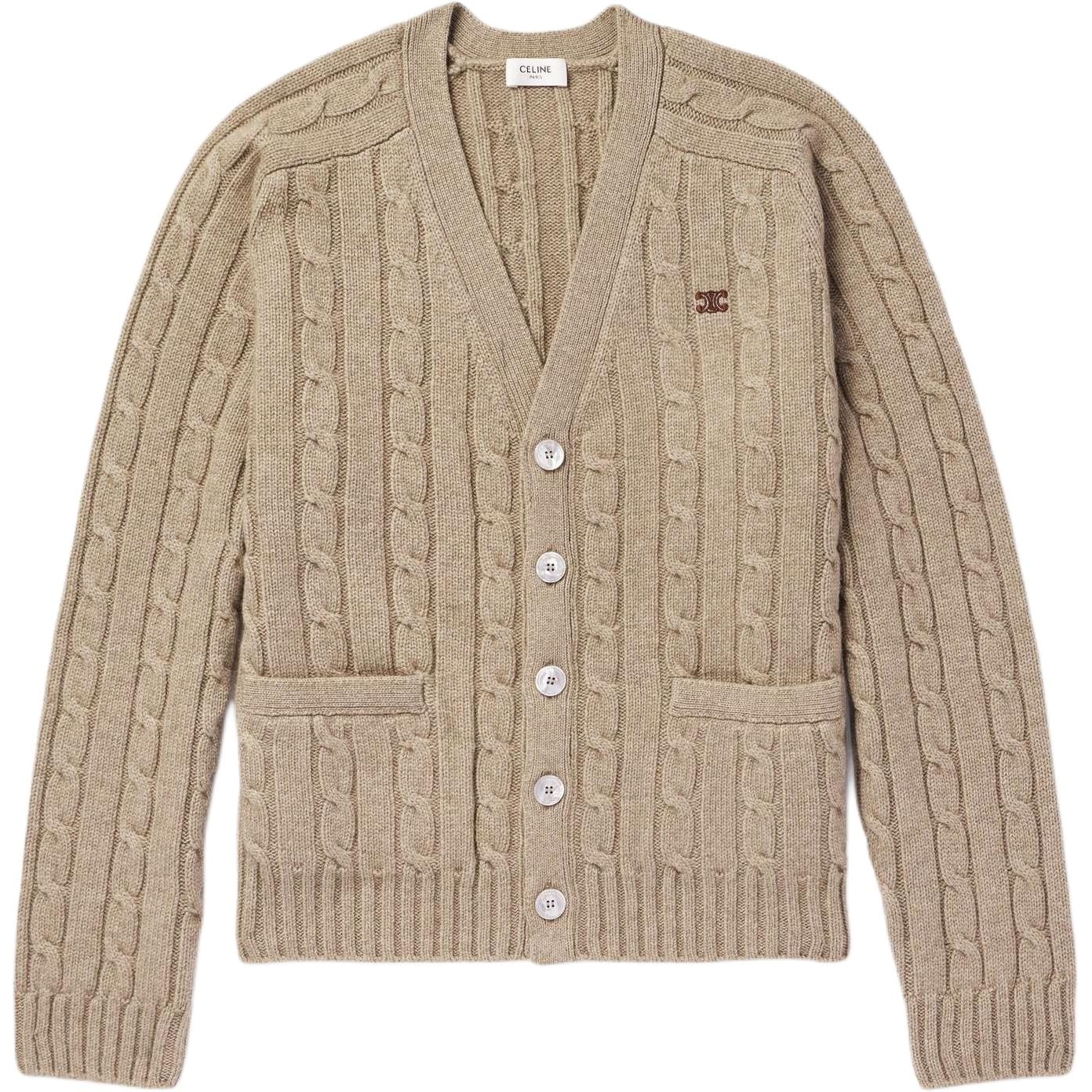 CELINE V-Neck Cardigan Light Gray Brown