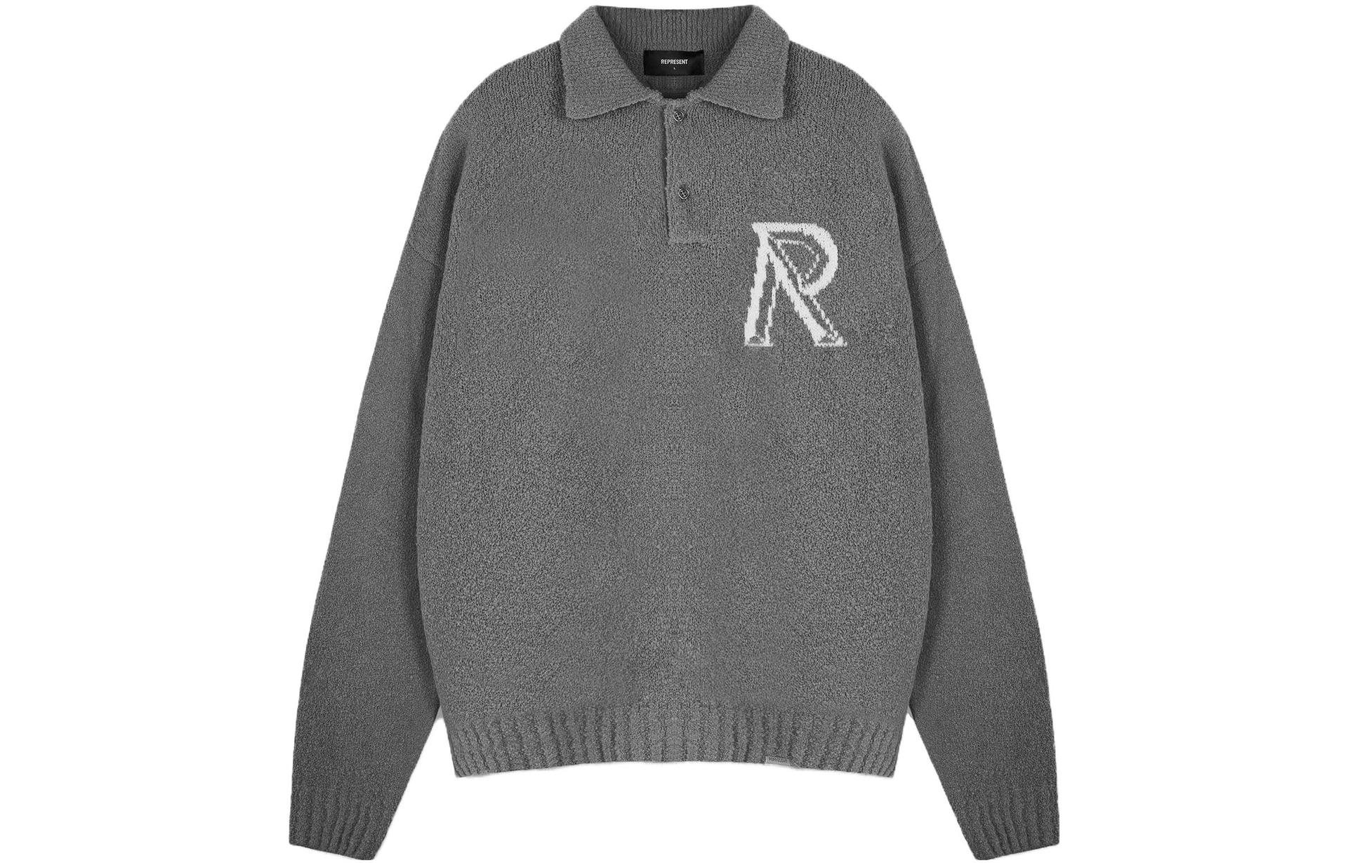 REPRESENT Letter Print Polo Sweater Gray
