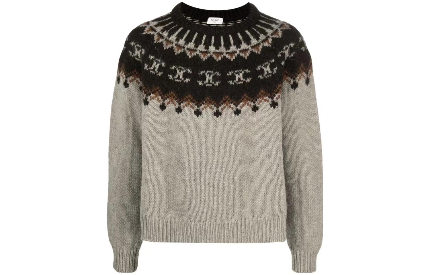 CELINE FW23 Pattern Colorblock Crewneck Sweater Brown