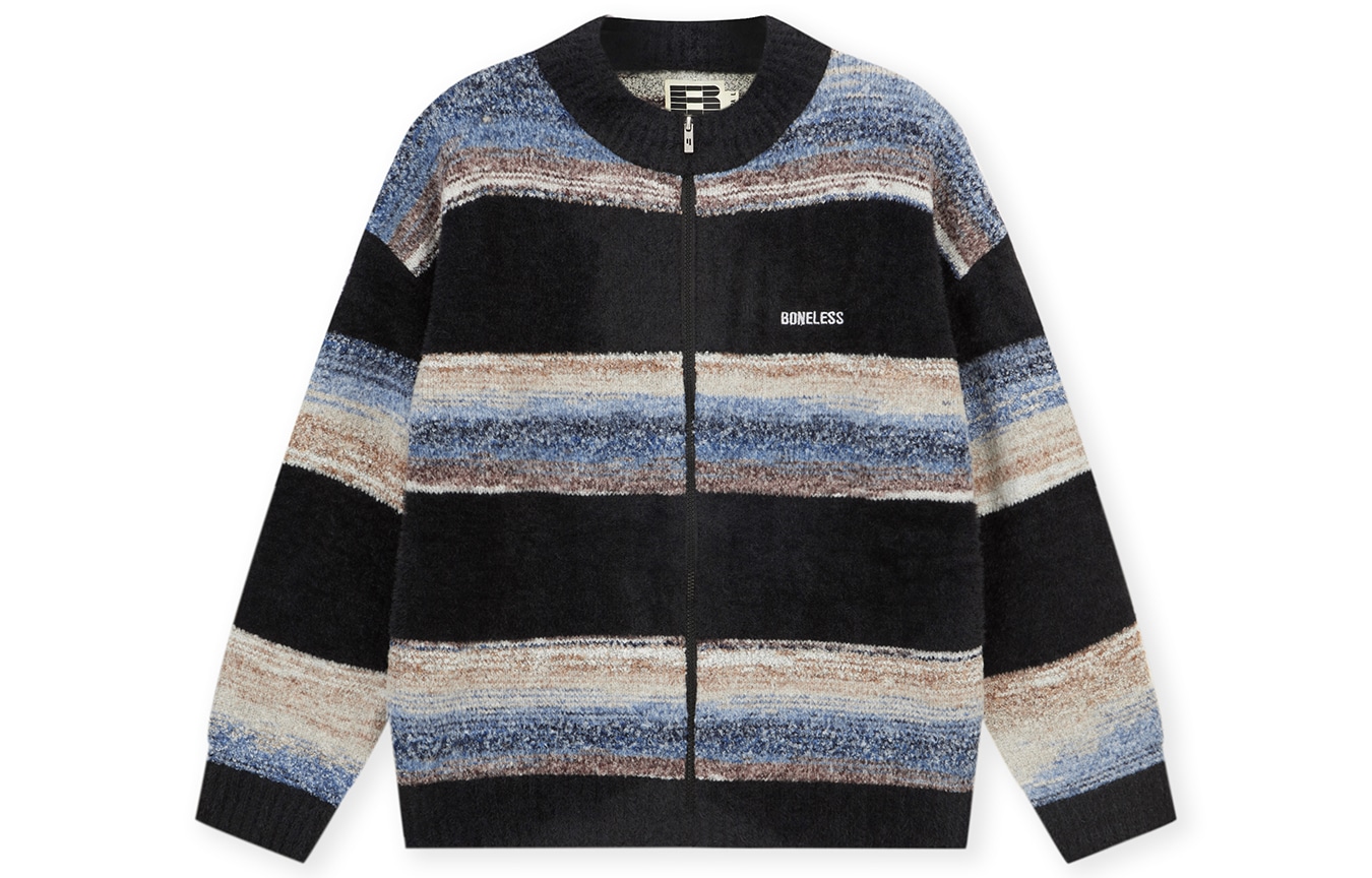 BONELESS Zip Cardigan Embroidered Loose Knit