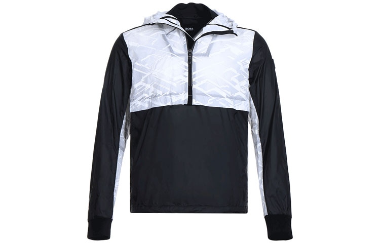 HUGO BOSS Logo Colorblock Hoodie Jacket Black
