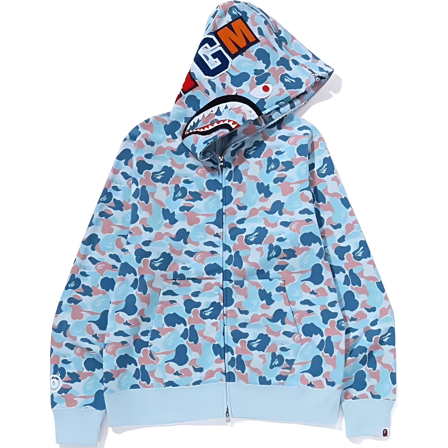 A BATHING APE BAPE Shark Logo Hoodie Light Blue