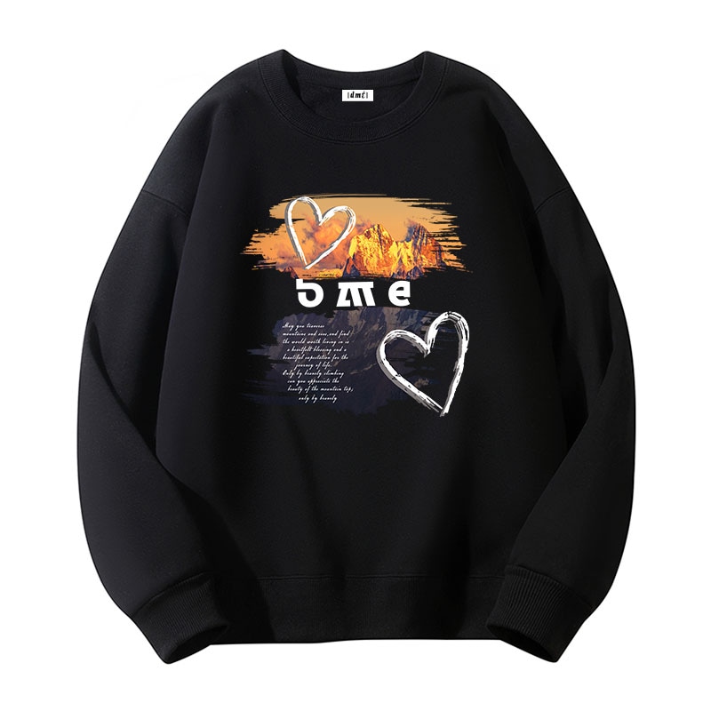 【dme】 百搭舒适宽松圆领套头复古字母印花时尚套头酷帅卫衣 男女同款