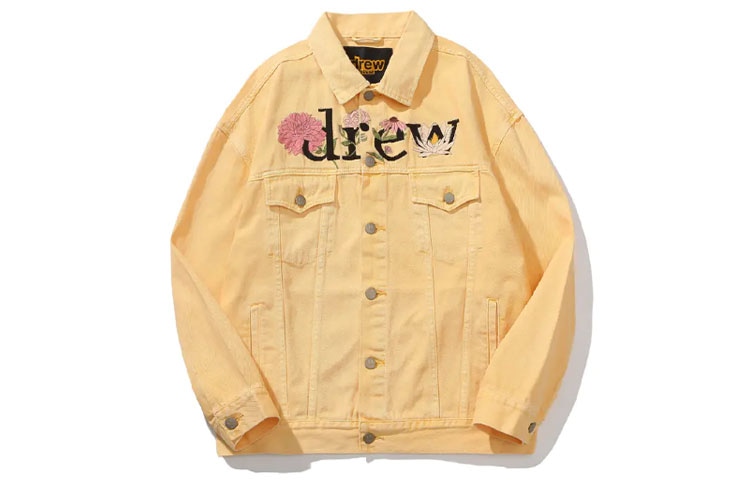 Drew House logo SS21 Floral Trucker Jacket - Drew washed tangerine