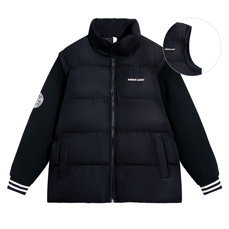 AMBER LIGHT Detachable Sleeve Colorblock Logo Puffer Jacket