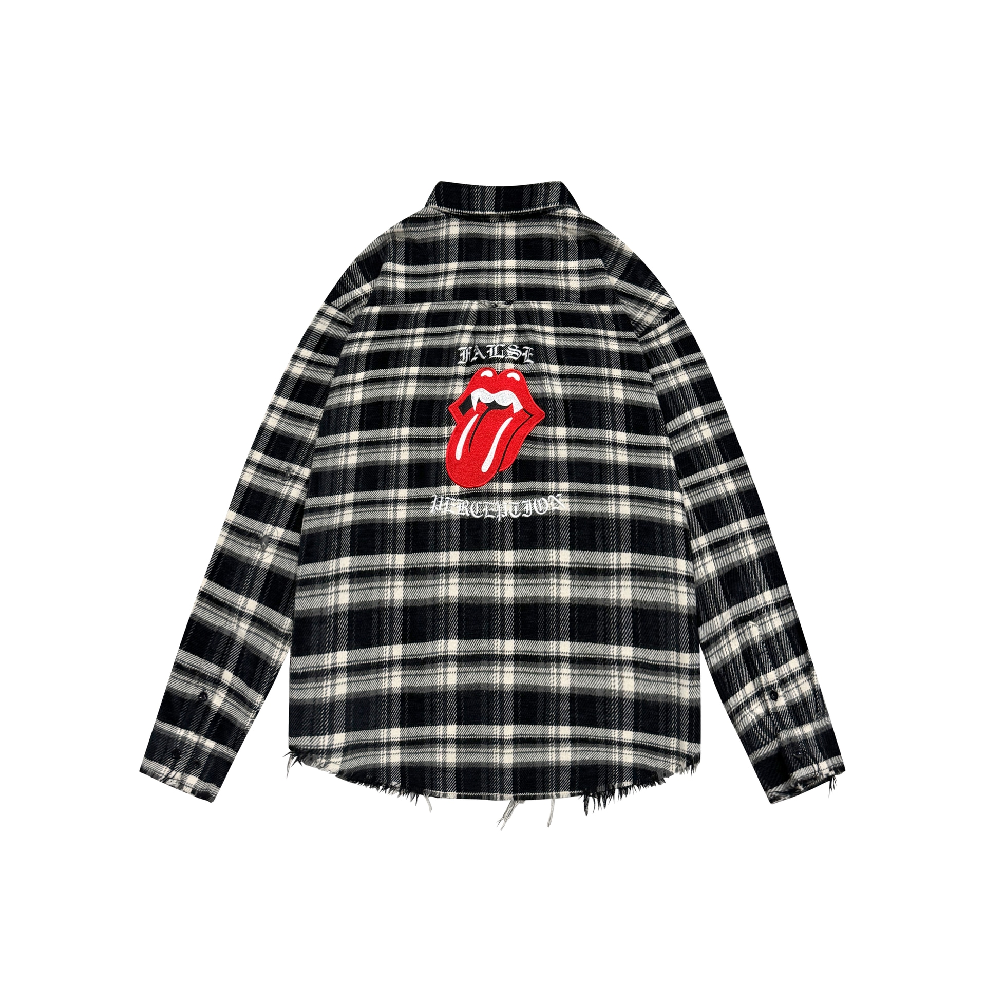 False Perception Plaid Shirt Black White