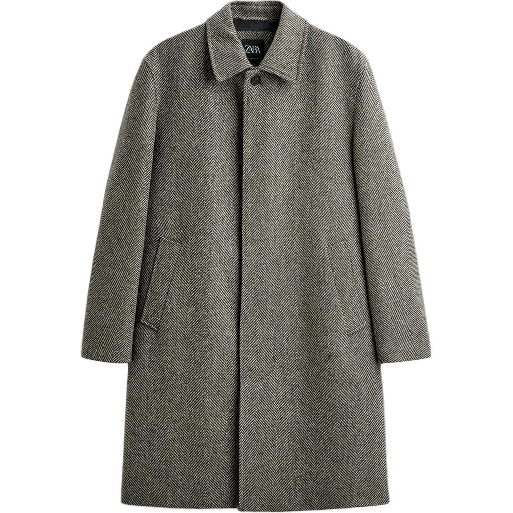 ZARA Relaxed Herringbone Coat Brown