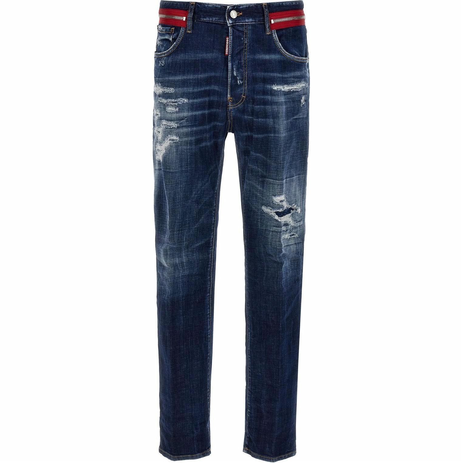DSQUARED 2 DSQUARED2 Navy Distressed Zipper Jeans