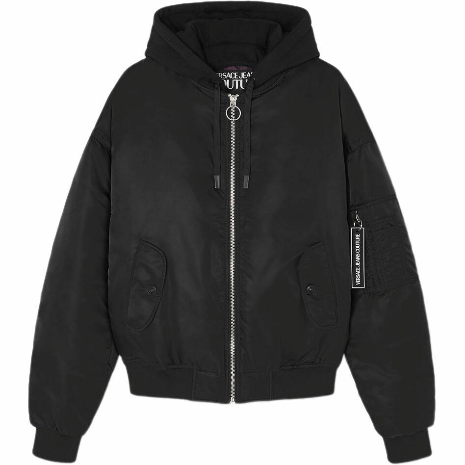 Versace Jeans Couture SS24 Logo Detachable Hood Down Jacket Black