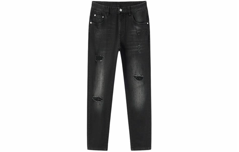 DEGAIA Washed Ripped Stretch Jeans Black