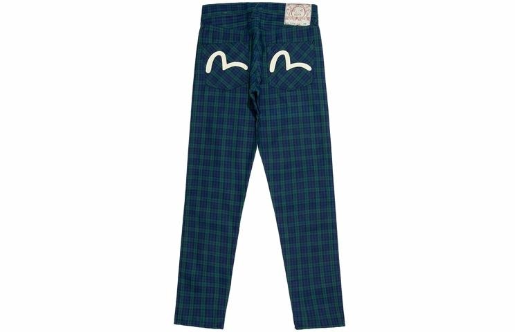EVISU Seagull Print Plaid Pants Blue