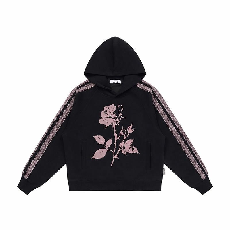 EMPTY REFERENCE Vintage Rose Lace Hoodie Black