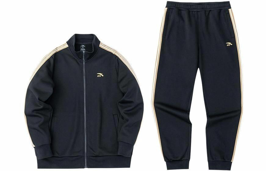 安踏 Anta Striped Logo Tracksuit Black Gold