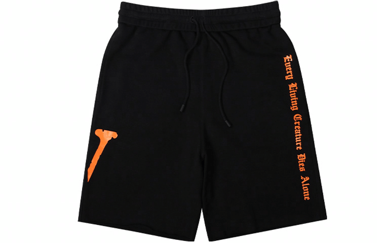 VLONE Classic Gothic Letter Knit Shorts Black Orange