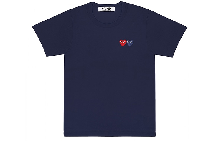 CDG Play Double Heart T-Shirt Navy