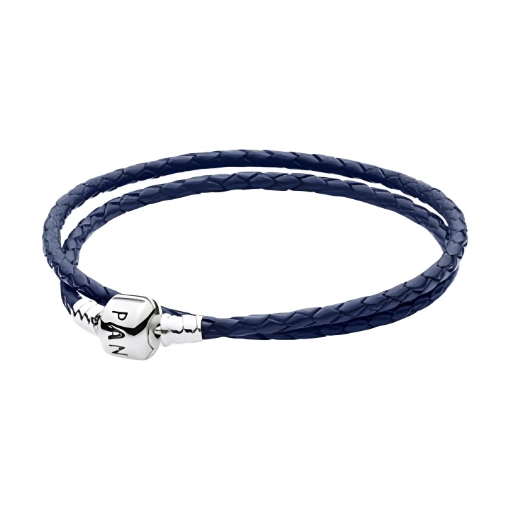Pandora/潘多拉 Pandora Double Circle Leather Bracelet Navy Blue