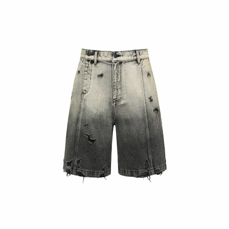 Feng Chen Wang Deconstructed Gradient Denim Shorts Black